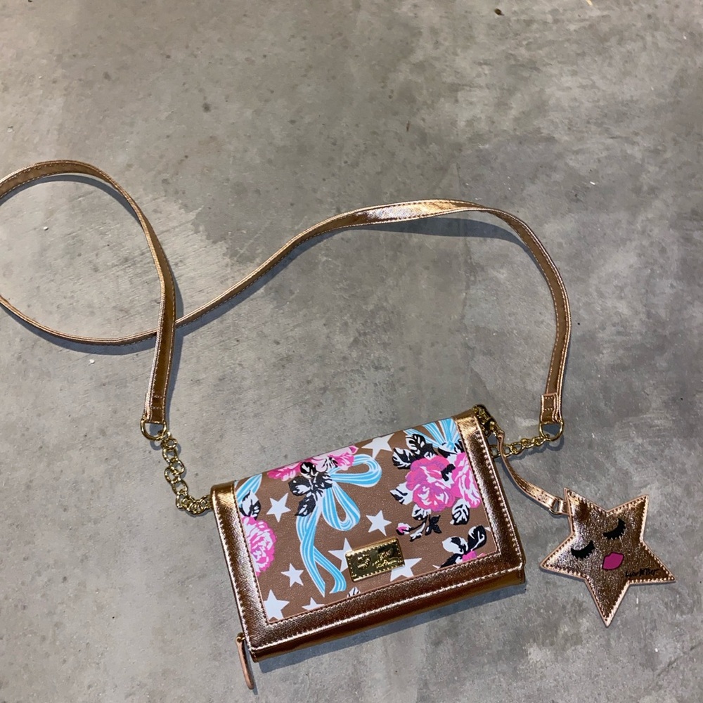 Betsey Johnson Floral Star Crossbody Bag - Pink and Blue